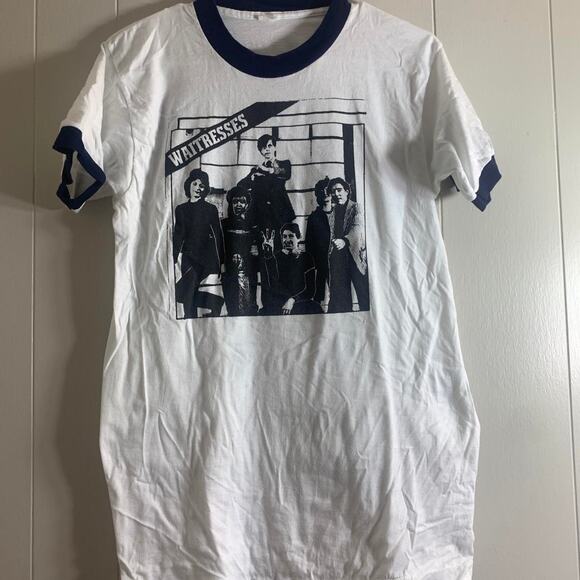 vintage 80’s THE WAITRESSES double sided single stitch ringer style tee shirt XL - Picture 2 of 7